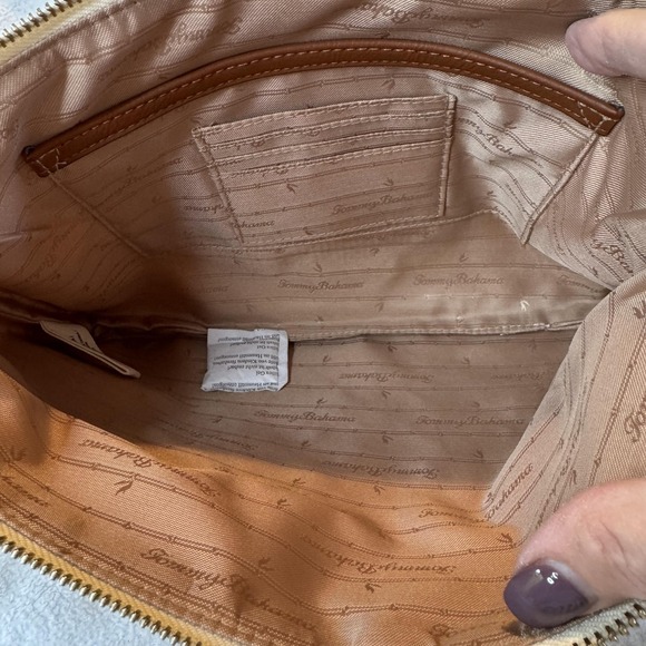 Tommy Bahama Wristlet Clutch Womens Beige Flamingo Embroidered Linen Zip Top - Picture 6 of 10